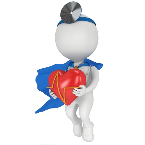 Super Doctor with a red heart with cardiogram — Stock Photo, Image