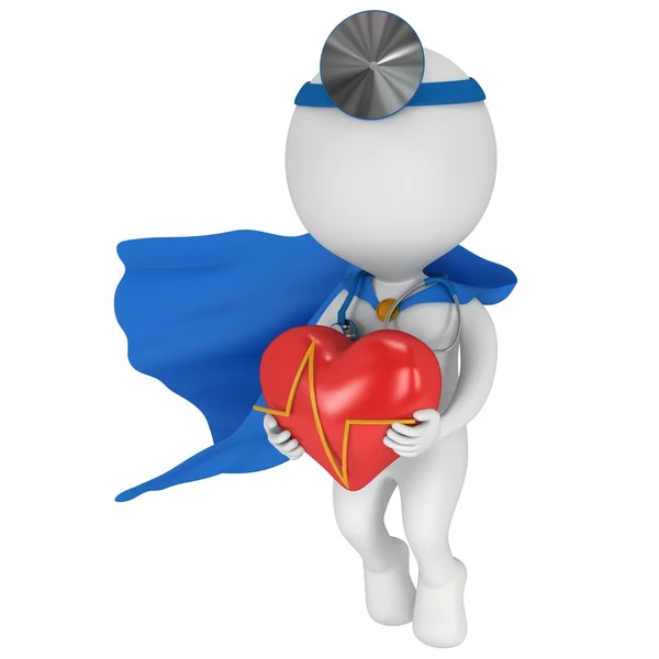 Super Doctor with a red heart with cardiogram — Stock Photo, Image