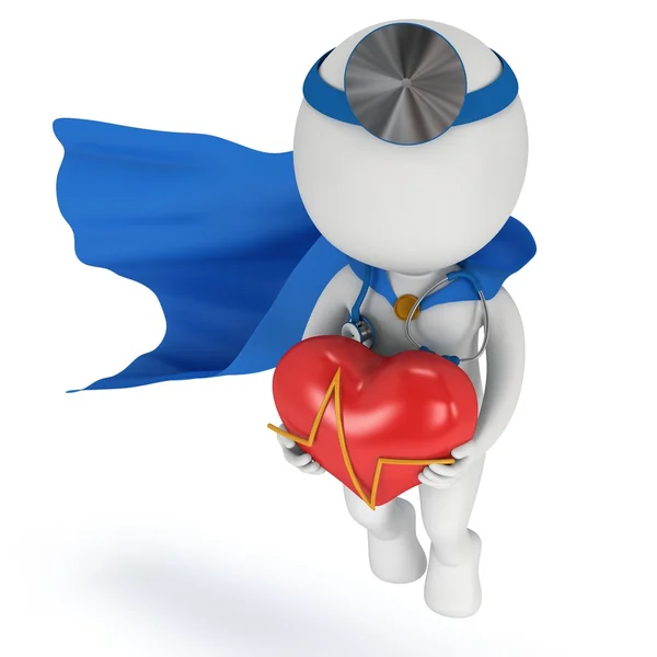 Super doktor s červeným srdcem s kardiogram — Stock fotografie