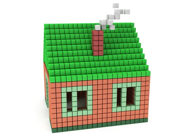 Huis gemaakt door voxels — Stockfoto