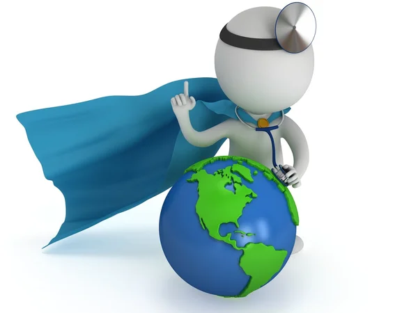 Superheld arts met earth globe. Wereld gezondheid dag concept. — Stockfoto