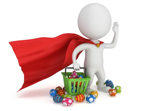 Paskalya yumurtaları ile cesur süper kahraman shopper — Stok fotoğraf