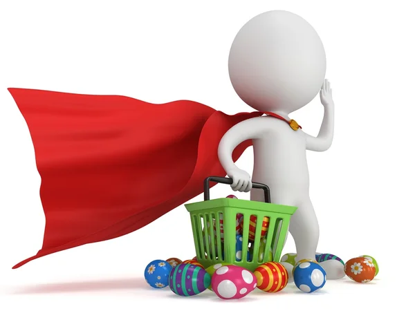 Mutiger Superhelden-Shopper mit Ostereiern — Stockfoto