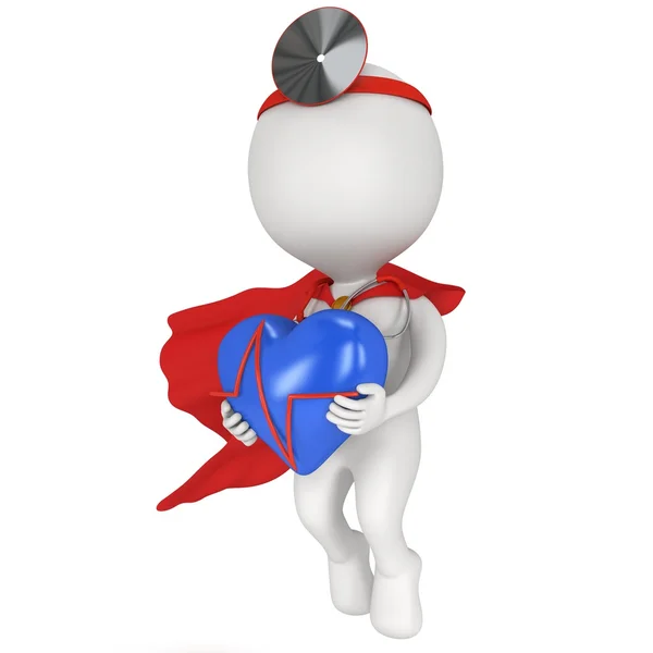 Super Docteur avec un coeur bleu avec cardiogramme — Photo