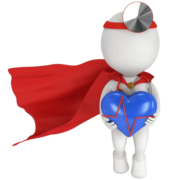 Super Doctor with a blue heart with cardiogram — Stock Photo, Image