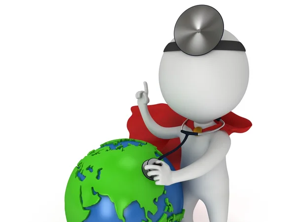 Superheld arts met earth globe. Wereld gezondheid dag concept. — Stockfoto