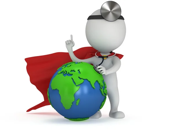 Супергерой Доктор с земным шаром. Концепция Всемирного дня здоровья . — стоковое фото