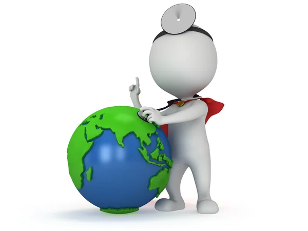 Superhero Doctor with earth globe. World health day concept. — Stock Photo, Image