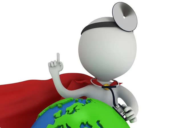 Doctor superhéroe con globo terráqueo. Concepto del Día Mundial de la Salud . —  Fotos de Stock