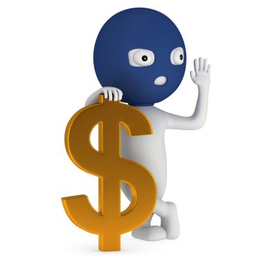 Altın dolar işareti olan 3D beyaz hırsız standı