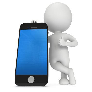 3D beyaz adam ile smartphone.