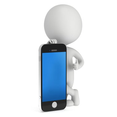 3D beyaz adam ile smartphone.