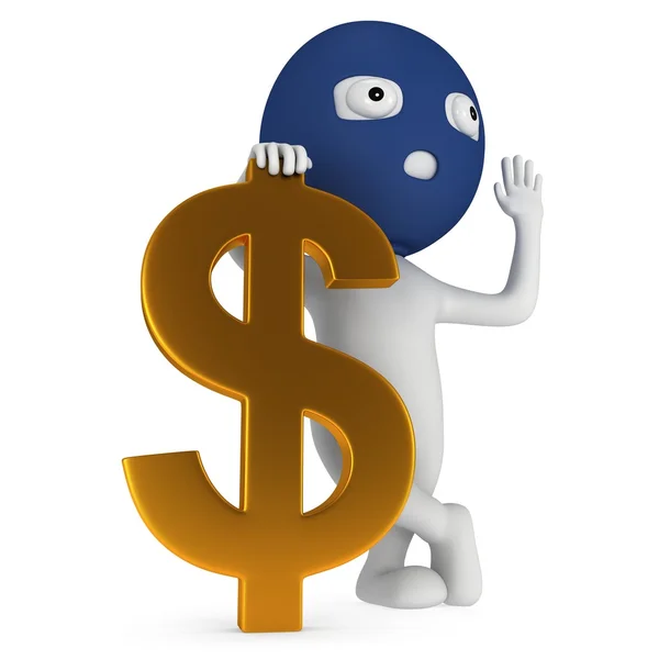 3d white thief stand with golden dollar sign — Stock Photo, Image