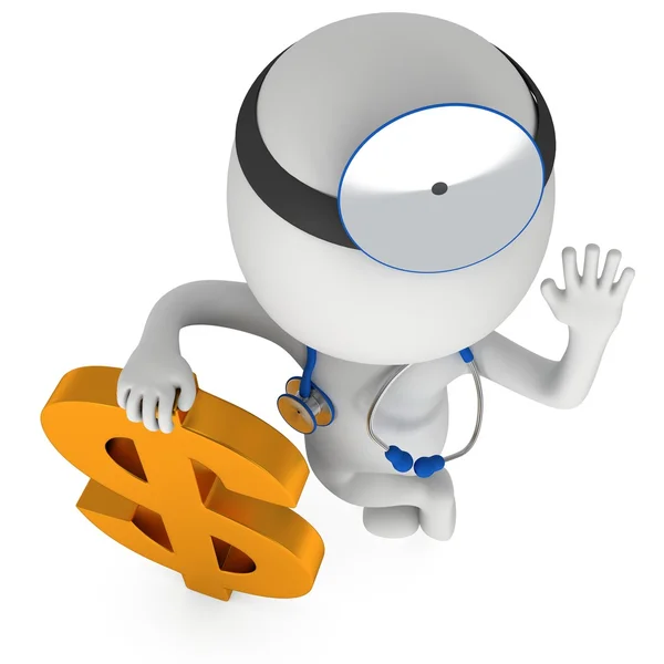 3d white doctor stand with golden dollar sign — Stock Photo, Image