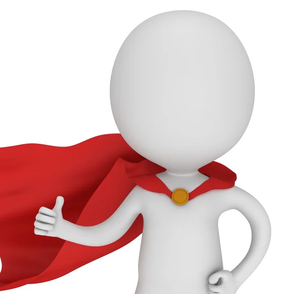 3d man - brave superhero with red cloak — Stock Photo, Image