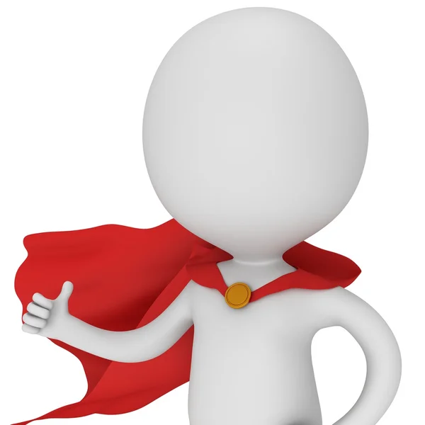 3d man - brave superhero with red cloak — Stock Photo, Image