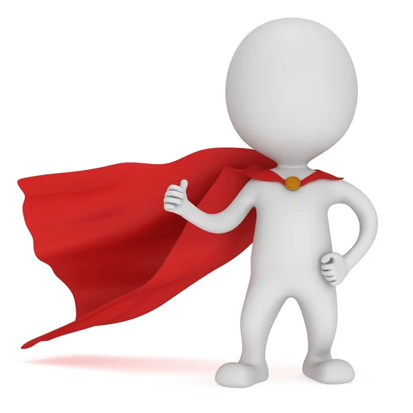 3d man - brave superhero with red cloak — Stock Photo, Image