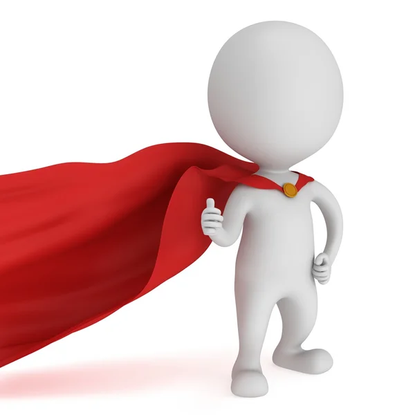 3d man - brave superhero with red cloak — Stock Photo, Image