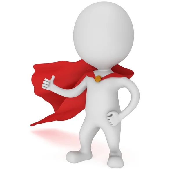 3d man - brave superhero with red cloak — Stock Photo, Image