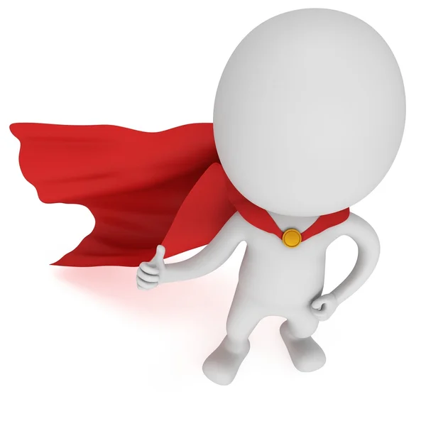 3d man - brave superhero with red cloak — Stock Photo, Image