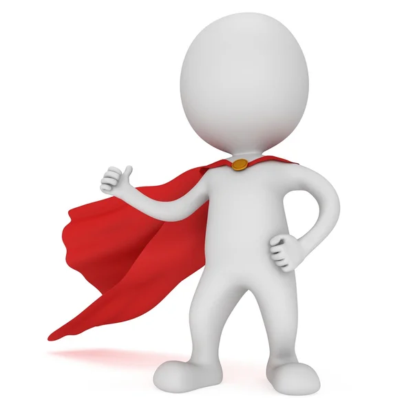 3d man - brave superhero with red cloak — Stock Photo, Image