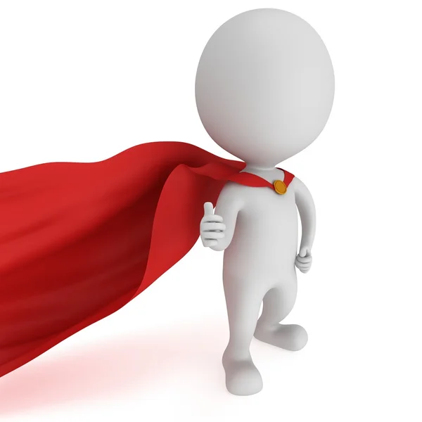 3D man - modiga superhjälte med röd kappa — Stockfoto