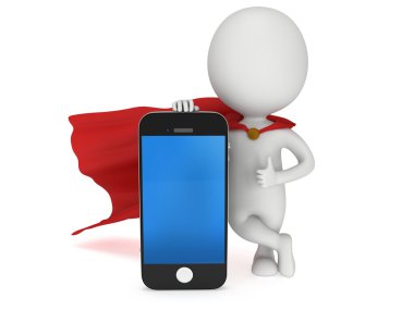 3D süper kahraman ile smartphone.