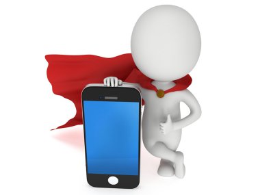3D süper kahraman ile smartphone.