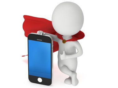 3D süper kahraman ile smartphone.