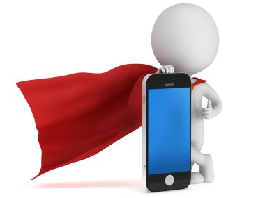 3D süper kahraman ile smartphone.