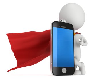 3D süper kahraman ile smartphone.