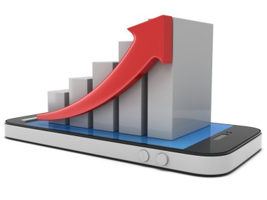 smartphone cep telefonu ile kırmızı ok ile beyaz çubuk grafiği