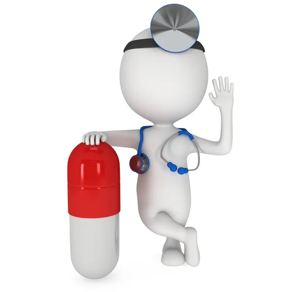Doc e pílula cápsula saudação — Fotografia de Stock
