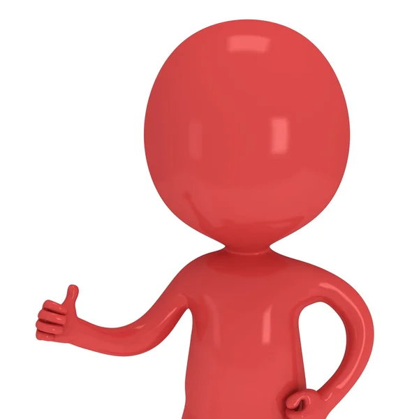 Красный человек в 3D показывает большие пальцы вверх — стоковое фото