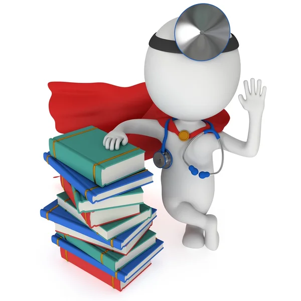 Superheld arts met boeken — Stockfoto