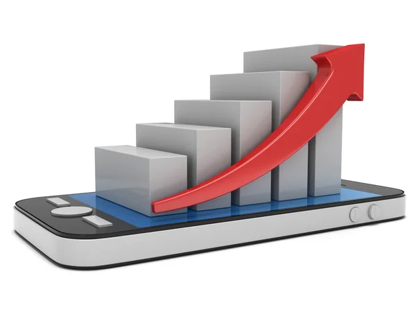Weiße Balkengrafik mit rotem Pfeil auf dem Smartphone — Stockfoto