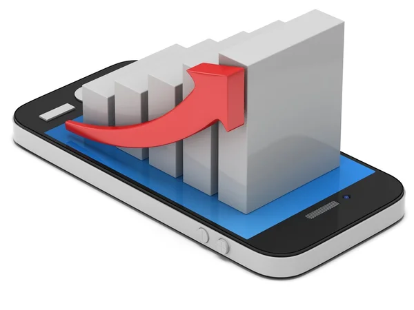 White bar graph with red arrow on smartphone — Stock Photo, Image