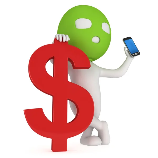 3D zloděj s červenými dolaru a smartphone — Stock fotografie