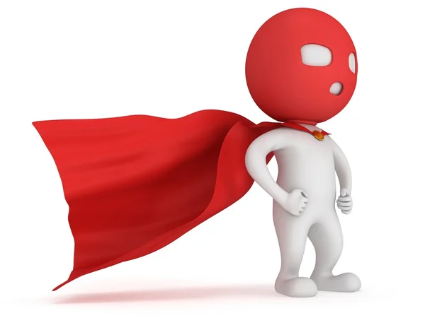 3d man brave superhero with red cloak — Stock Photo, Image