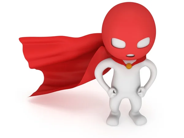 3d man brave superhero with red cloak — Stock Photo, Image