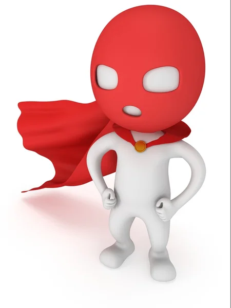 Hombre 3d valiente superhéroe con capa roja — Foto de Stock