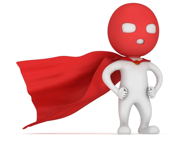 3D man modig superhjälte med röd kappa — Stockfoto