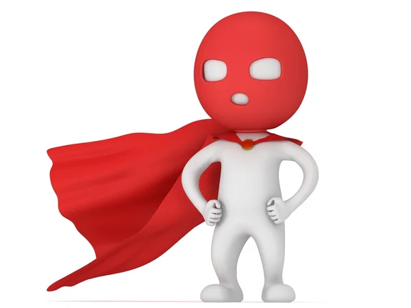 3d man brave superhero with red cloak — Stock Photo, Image