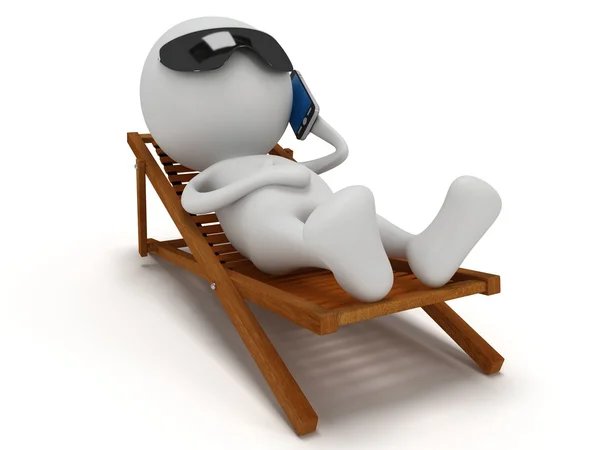 3d white man relax with smartphone — Stock Photo, Image