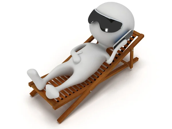 3d white man relax with smartphone — Stock Photo, Image