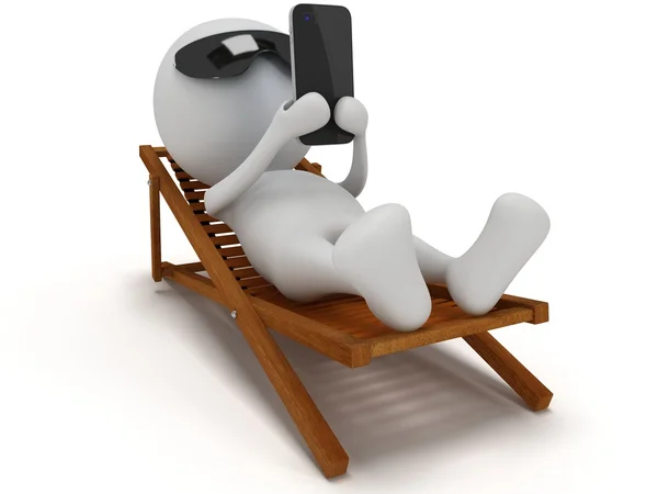 3d white man relax with smartphone — Stock Photo, Image