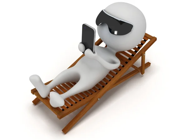 3d white man relax with smartphone — Stock Photo, Image