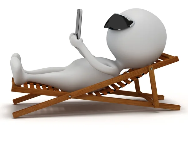 3d white man relax with smartphone — Stock Photo, Image