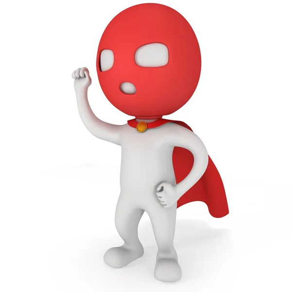 3d man brave superhero with red cloak — Stock Photo, Image