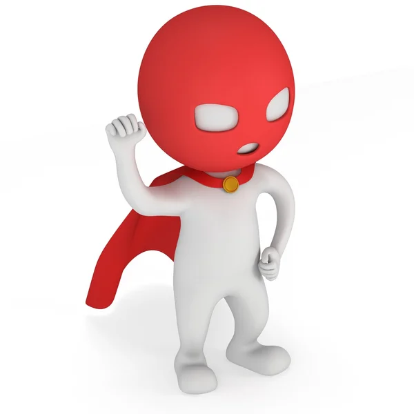 3d man brave superhero with red cloak — Stock Photo, Image